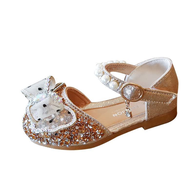 Kelon Girls Flower Girl Dress Shoes - Crystal Bowknot Princess Sandals for Infant Toddler (Gold) | Perfect for Weddings, Pageants & Special Occasions