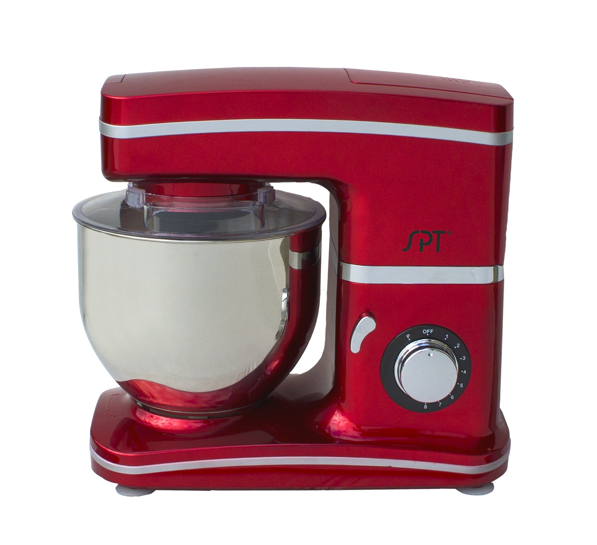 SPT MM-106R 7-Speed Stand Mixer with 5.5 Quart Bowl - Powerful 800W Red Kitchen Mixer for Baking, Dough Kneading & Whipping - Perfect for Cakes, Cookies & Bread Making