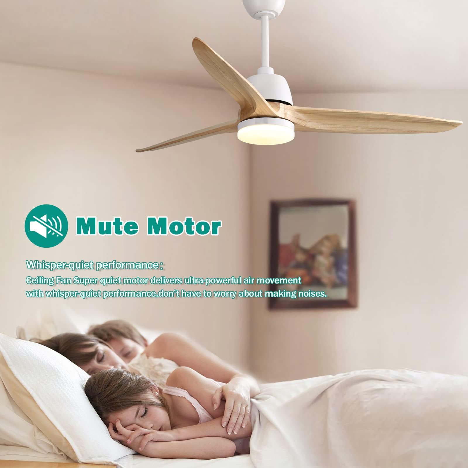 56 Inch Wood Ceiling Fan with Light & Remote Control - 6-Speed Quiet Energy Saving Indoor Ceiling Fan, 3-Blade Light Wood Grain Design - Perfect for Living Room, Bedroom & Office