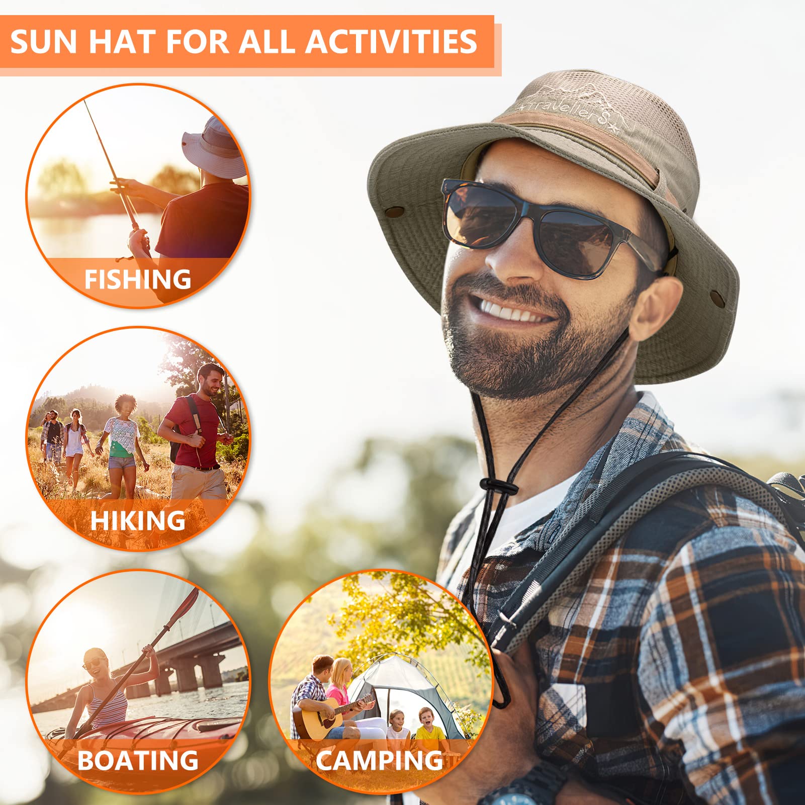 UPF 50+ Sun Hat for Men & Women - Wide Brim Fishing Bucket Hat with Neck Flap, Safari Boonie Hat for Outdoor Activities, Beach, Hiking, and Travel