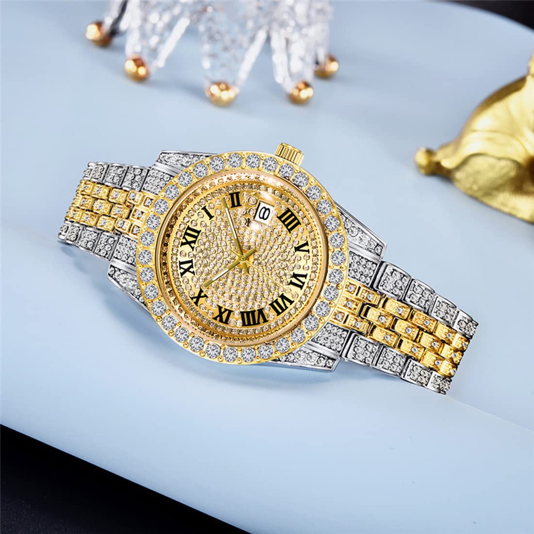 Luxury Men's Diamond Watch - Iced-Out Hip Hop Wristwatch with Crystal Rhinestones | Bling Men's Fashion Watch for Parties, Gifts & Special Occasions