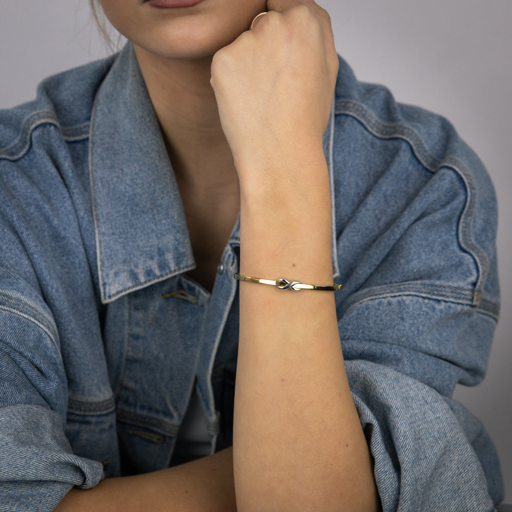 9ct Two Tone Yellow and White Gold Silver-Filled Infinity Bangle Bracelet for Women - Elegant Jewelry Gift for Anniversary, Birthday, and Special Occasions