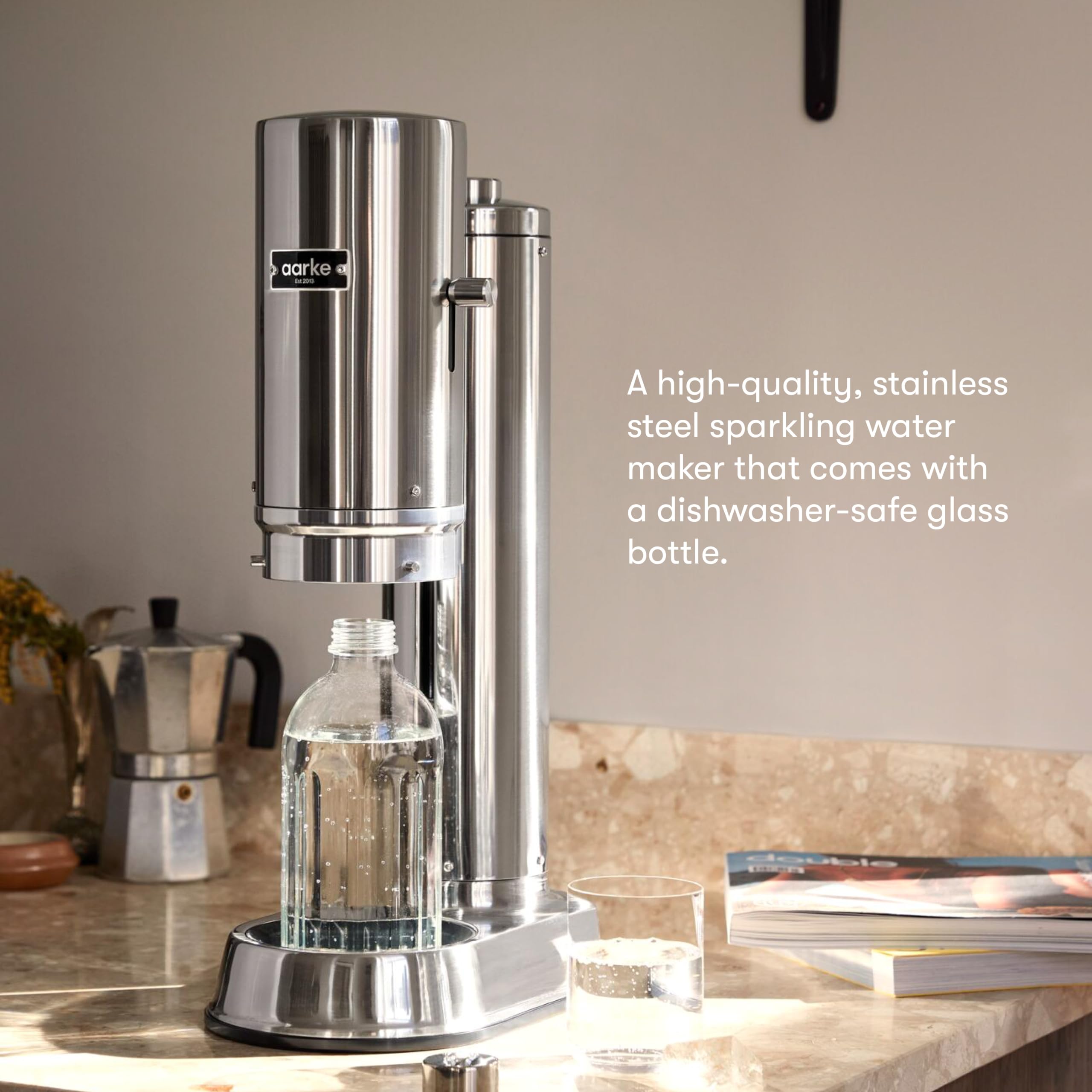 Aarke Carbonator Pro - Premium Sparkling Water Maker with 800mL Glass Reusable Bottle & CO2 Cylinder | Stainless Steel Carbonation Machine for Home, Office & Parties | Create Healthy Fizzy Drinks Easily