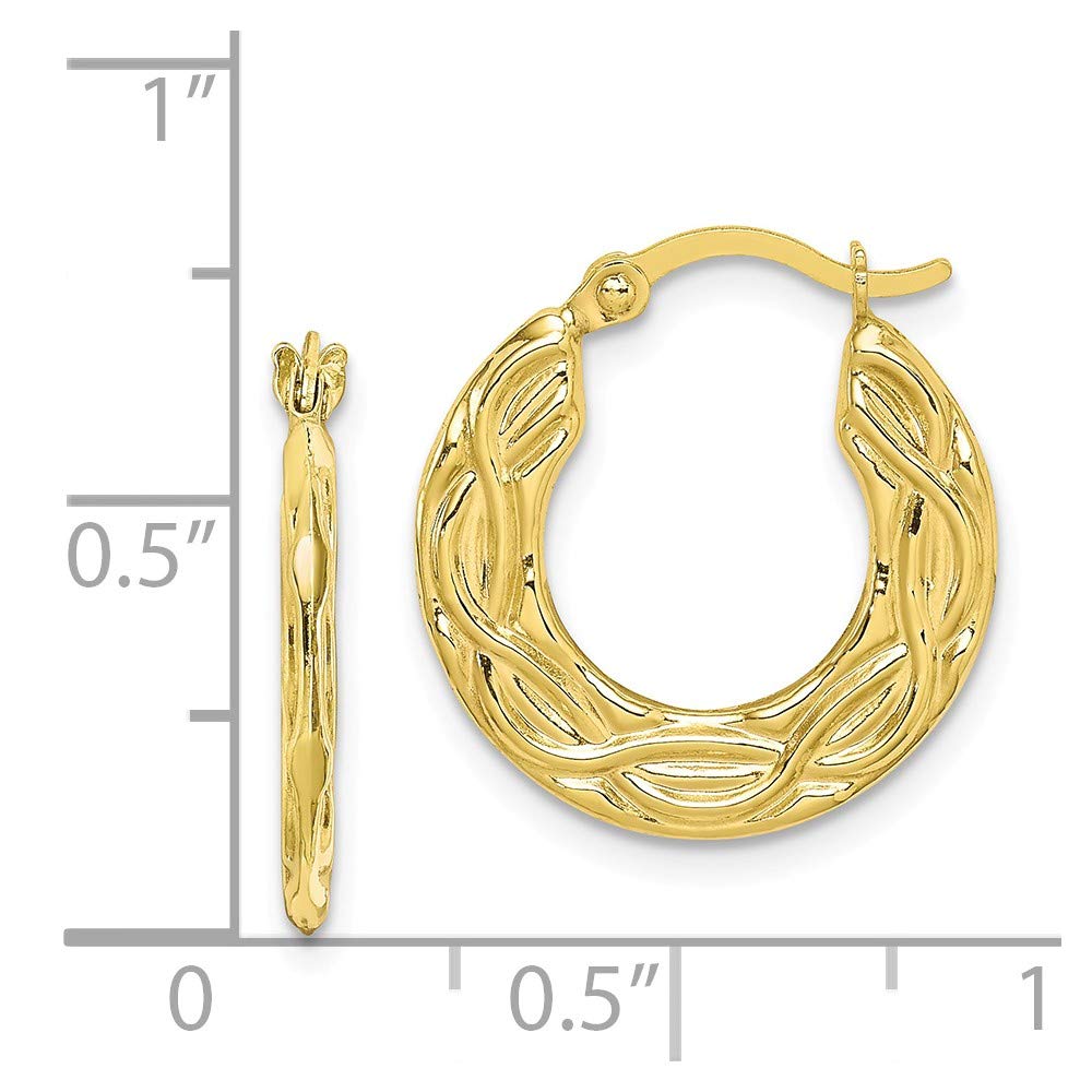 10K Yellow Gold Puffed Shrimp Hoop Earrings - 18mm x 17mm Elegant Patterned Design for Women | Perfect for Parties, Weddings & Everyday Wear