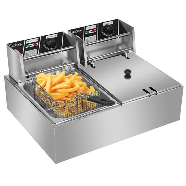 5000W Electric Deep Fryer with Removable Basket - Dual Tank 12.7QT/12L Oil Fryer for Home Kitchen (110V) | Perfect for Frying Chicken, Fish, French Fries & More | Commercial-Grade Restaurant Quality