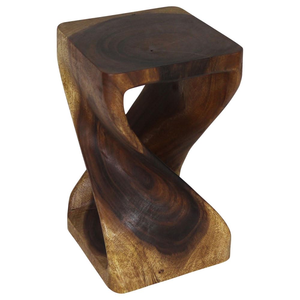 Haussmann® Original Wood Twist Stool 12x12x20 Inches - Solid Walnut Oil Finish Bar Stool for Kitchen, Dining Room & Pub Decor