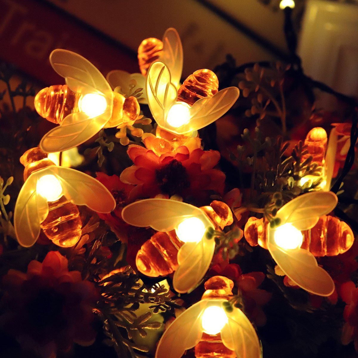 Honeybee Solar String Lights - 20FT Waterproof 30LED Bumble Bee Shaped Solar Powered Fairy Lights for Outdoor Garden, Patio, Yard, Summer Party, Wedding & Christmas Decorations (Warm White) | Perfect for Backyard, Porch, Fence, Tree & Holiday Lighting