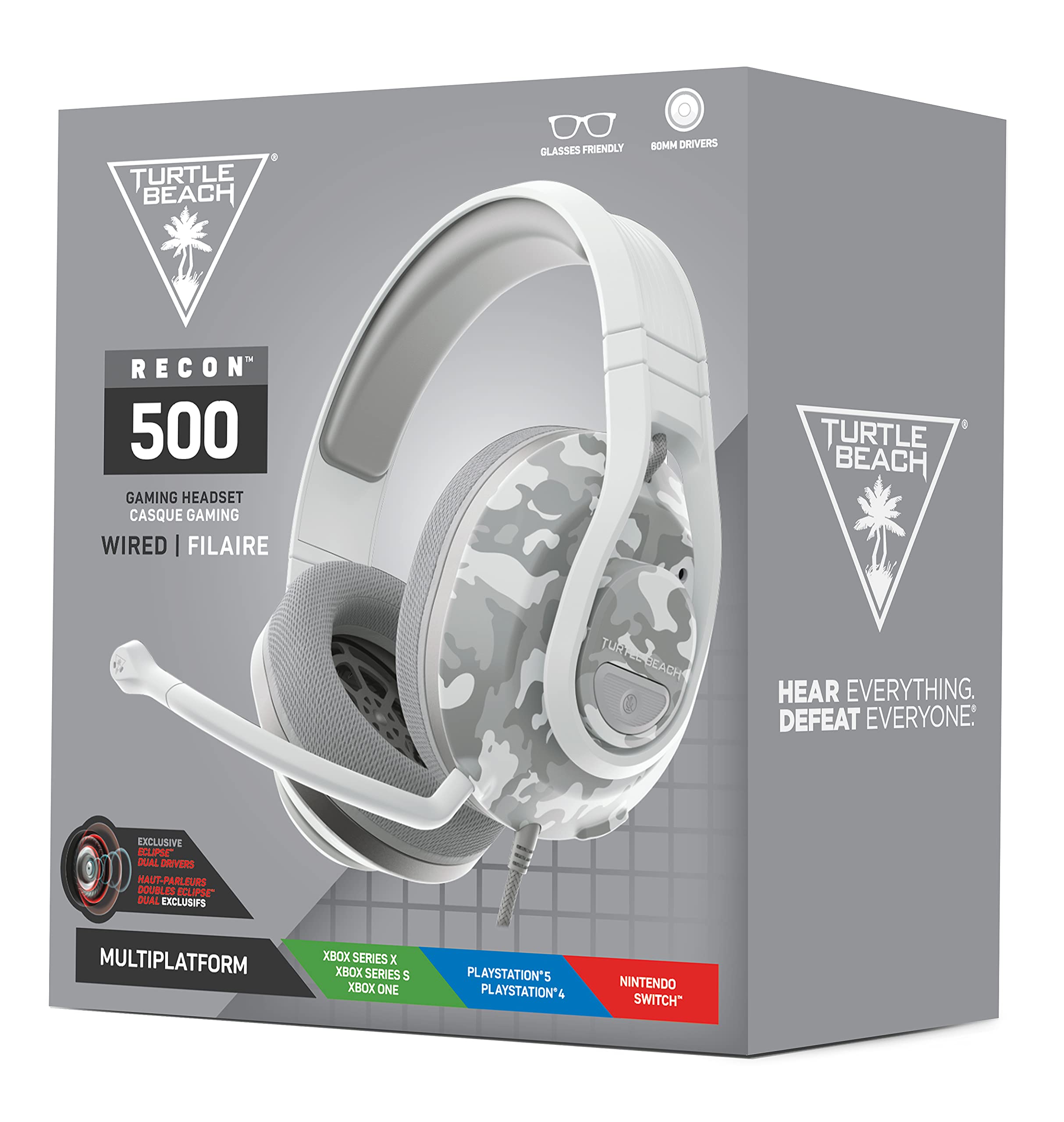 Turtle Beach Recon 500 Multiplatform Gaming Headset - Compatible with Xbox Series X/S, PS5/PS4, PC & Mobile via 3.5mm - 60mm Dual Drivers & Memory Foam Cushions (White) - Perfect for Competitive Gaming, Streaming & Long Play Sessions
