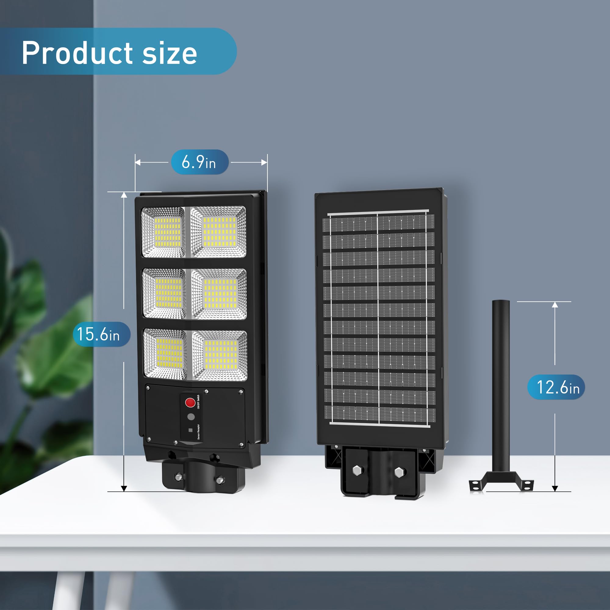 6500K Solar Street Lights Outdoor with Motion Sensor - IP66 Waterproof, Wide Angle, Remote Control, Dusk to Dawn (1 Pack) - Perfect for Driveways, Parking Lots, Gardens & Pathways