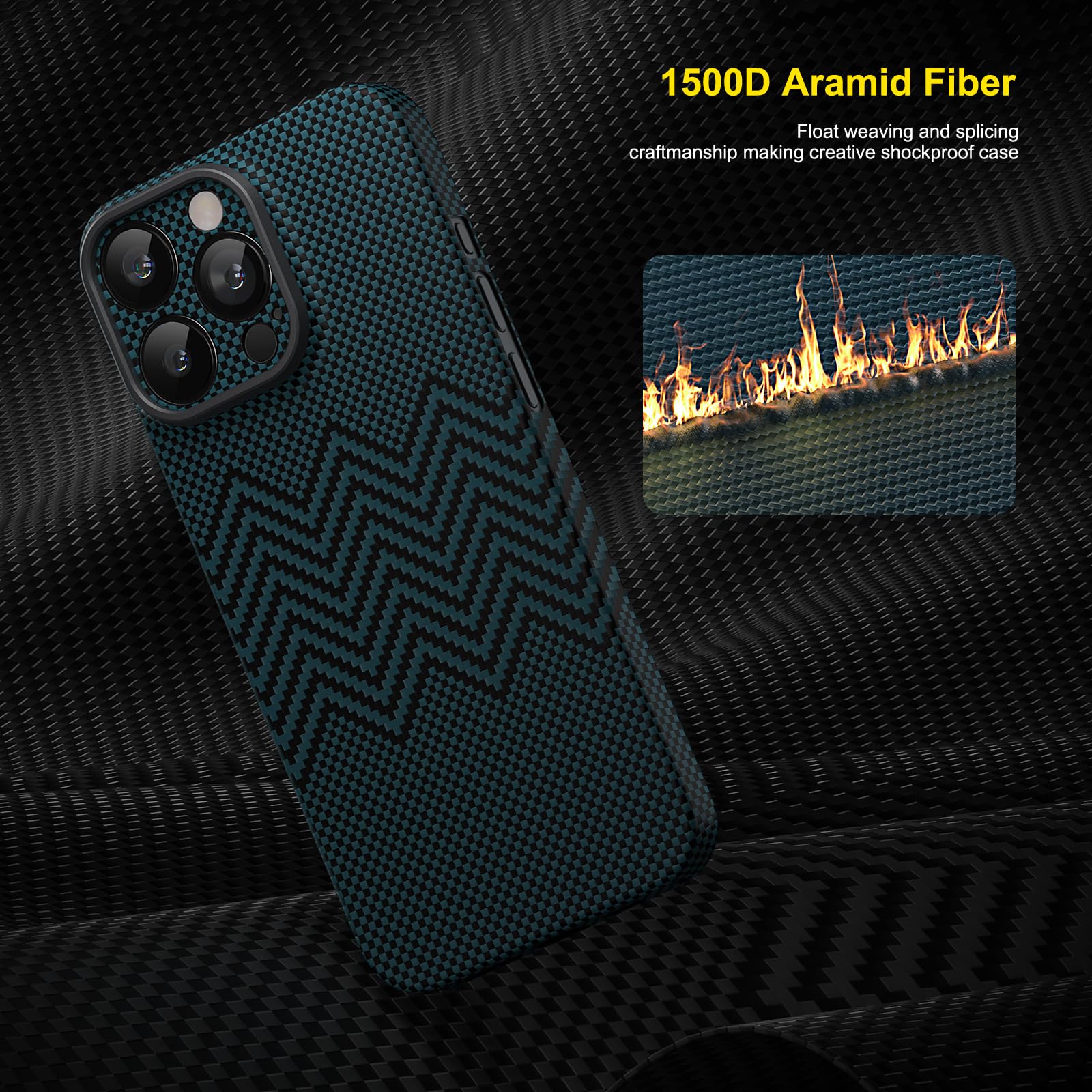 Memumi for iPhone 15 Pro Carbon Fiber Case - Ultra Thin 0.5mm Aramid Fiber Slim Fit Protective Cover with Wavy Texture (Dream Series Wavy Blue) | Durable & Stylish Phone Case for Everyday Use, Work & Travel