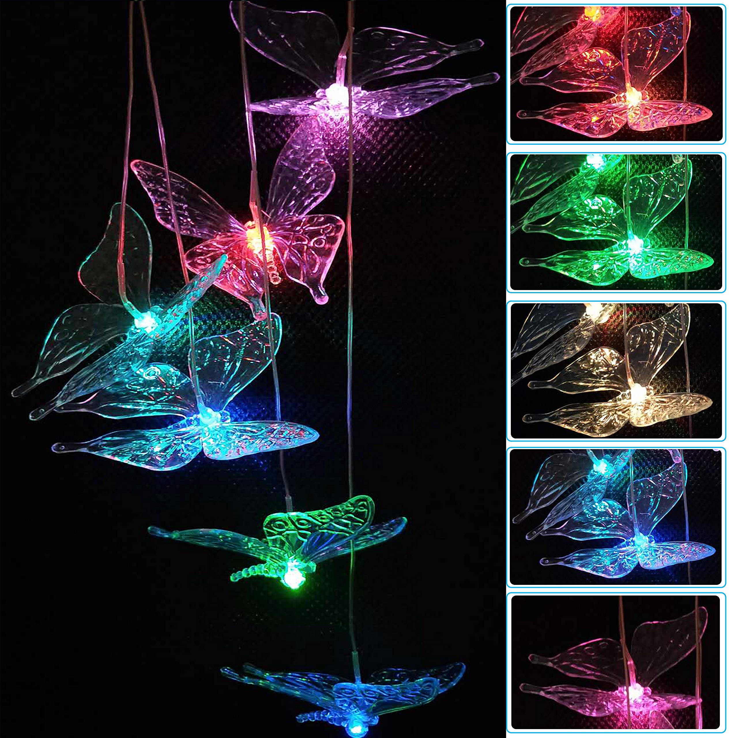 Solar Powered LED Butterfly Wind Chimes - Waterproof Color Changing Outdoor Decor for Garden, Patio, Home | Perfect Gift for Mom, Romantic Night Lighting, Festival & Backyard Decoration