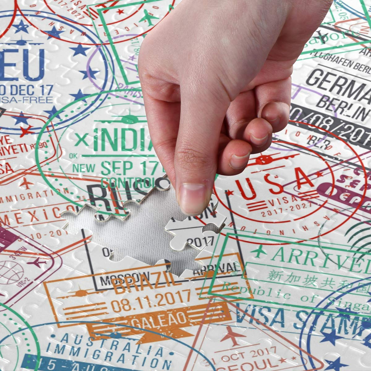 1000 Piece Travel Passport Stamps Jigsaw Puzzle for Adults - Creative DIY Puzzle Game, Unique Home Decor & Gift Idea for Travel Lovers - Perfect for Relaxation, Family Bonding and Living Room Decor