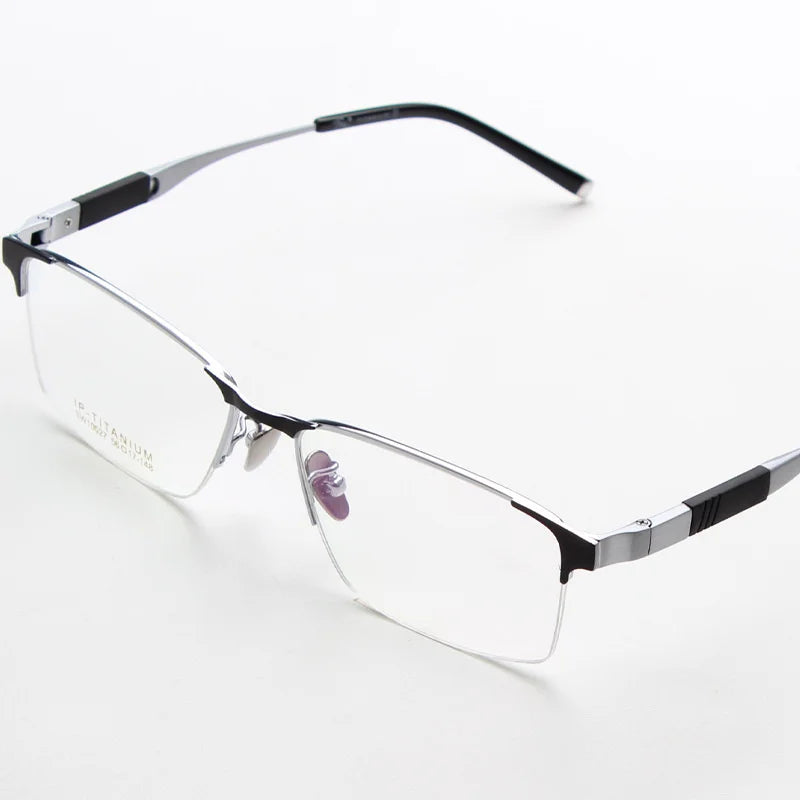 Titanium Square Semi-Rimless Eyeglasses for Men - Lightweight & Durable Frame - Perfect for Work, Reading & Everyday Use