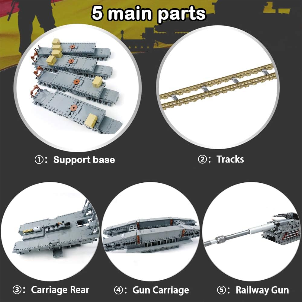 Feleph Military Railway Gun Building Blocks - WWII German Heavy Cannon Gustaf Dora 80cm K(E) Tank Set - 1/72 Scale Model Kit for Adults & Teens (3846 Pieces) - Perfect for History Buffs, Collectors & Model Enthusiasts