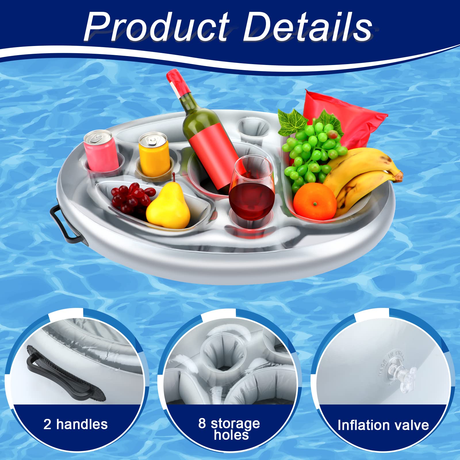 2 Pcs Inflatable Pool Drink Holder Floats - Floating Drink Tray for Beer, Wine & Cocktails - Fun Swimming Pool & Beach Party Accessories for Summer Gatherings & Outdoor Relaxation