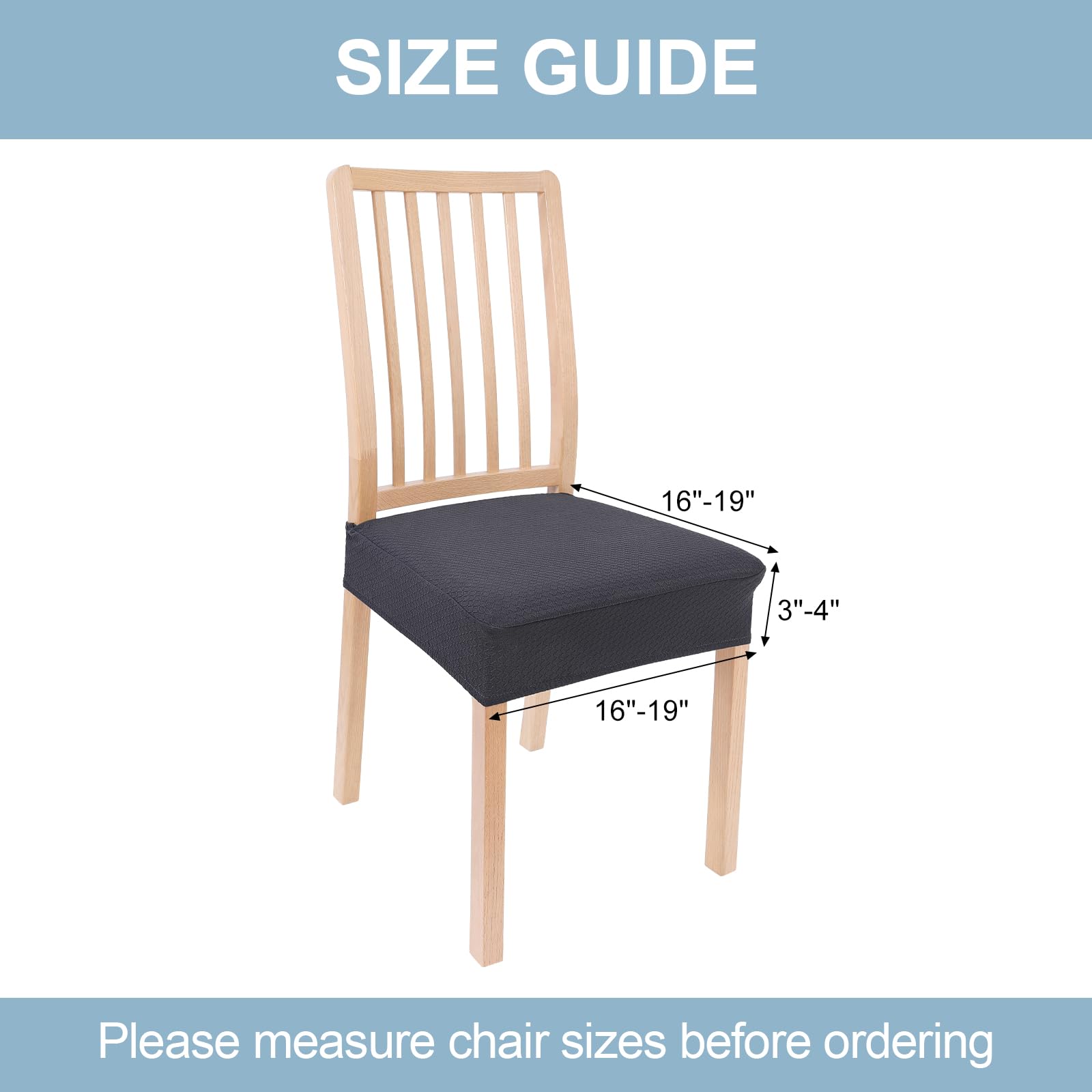 Smiry Stretch Jacquard Dining Room Chair Seat Covers Set of 4 - Washable & Removable Slipcovers, No Rear Covers, Dark Grey - Perfect for Home, Office, Restaurant & Cafe Use
