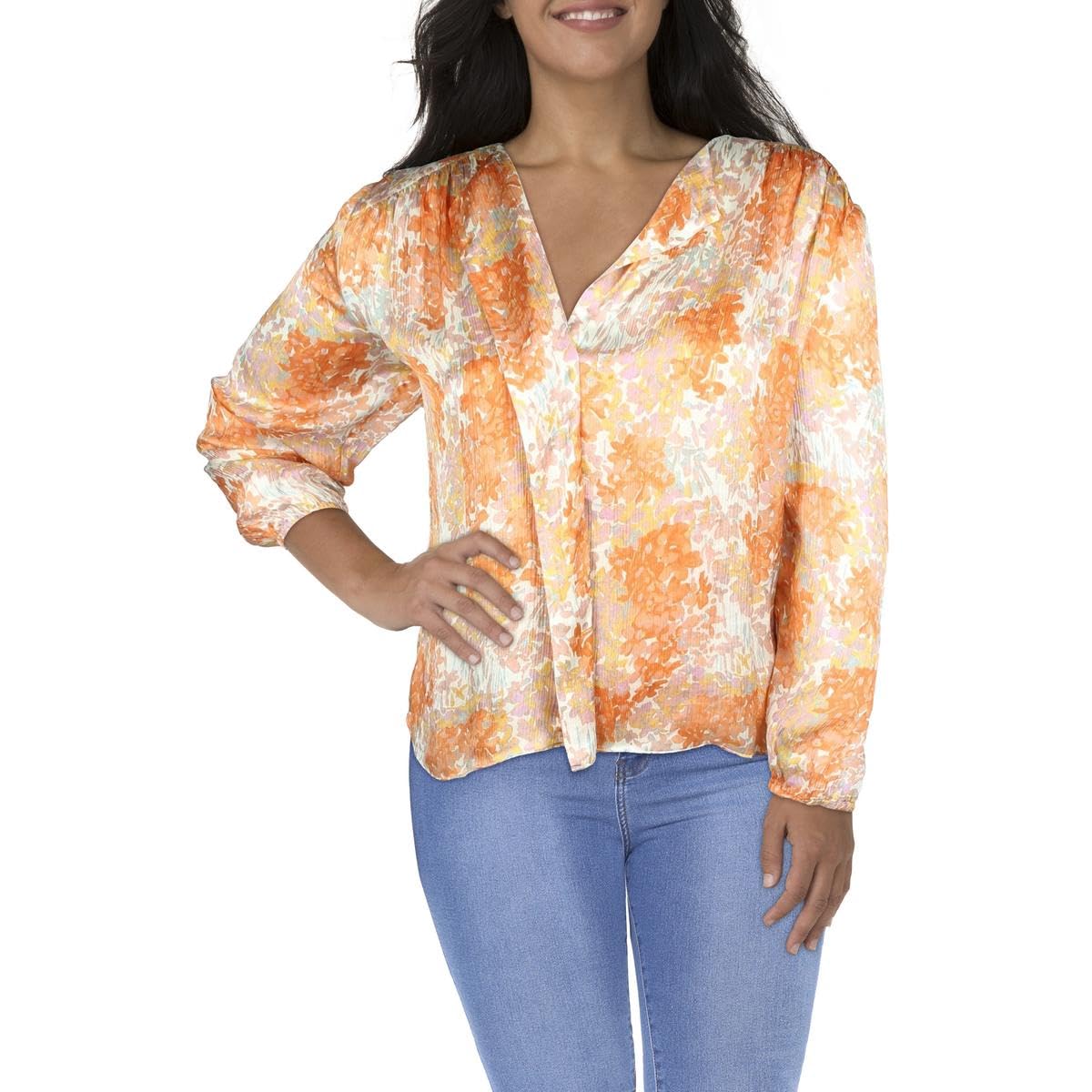 Vince Women's Long Sleeve Shirred Blouse - Floral Print Garden Party Top for Casual Wear & Office Outfits