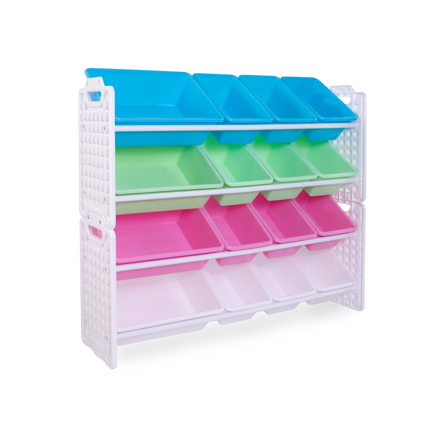 UNiPLAY 16-Bin Toy Storage Organizer with Removable Bins & Baseplate Frame - Kids Books, Building Blocks, School Supplies & Toys Storage Solution (Pink) - Perfect for Playrooms, Classrooms & Home Organization
