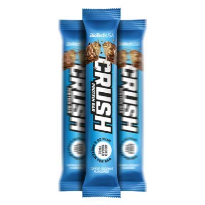 BioTechUSA Crush Bar - Toffee Coconut Protein Snack (12 Bars x 64g) | High Protein Energy Bar for Gym, Hiking & On-the-Go Nutrition
