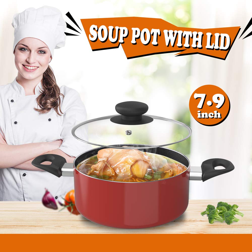 Premium 8-Piece Aluminum Alloy Non-Stick Cookware Set - Pots & Pans with Durable Coating (Red) - Perfect for Home Cooking, Baking & Healthy Meal Prep