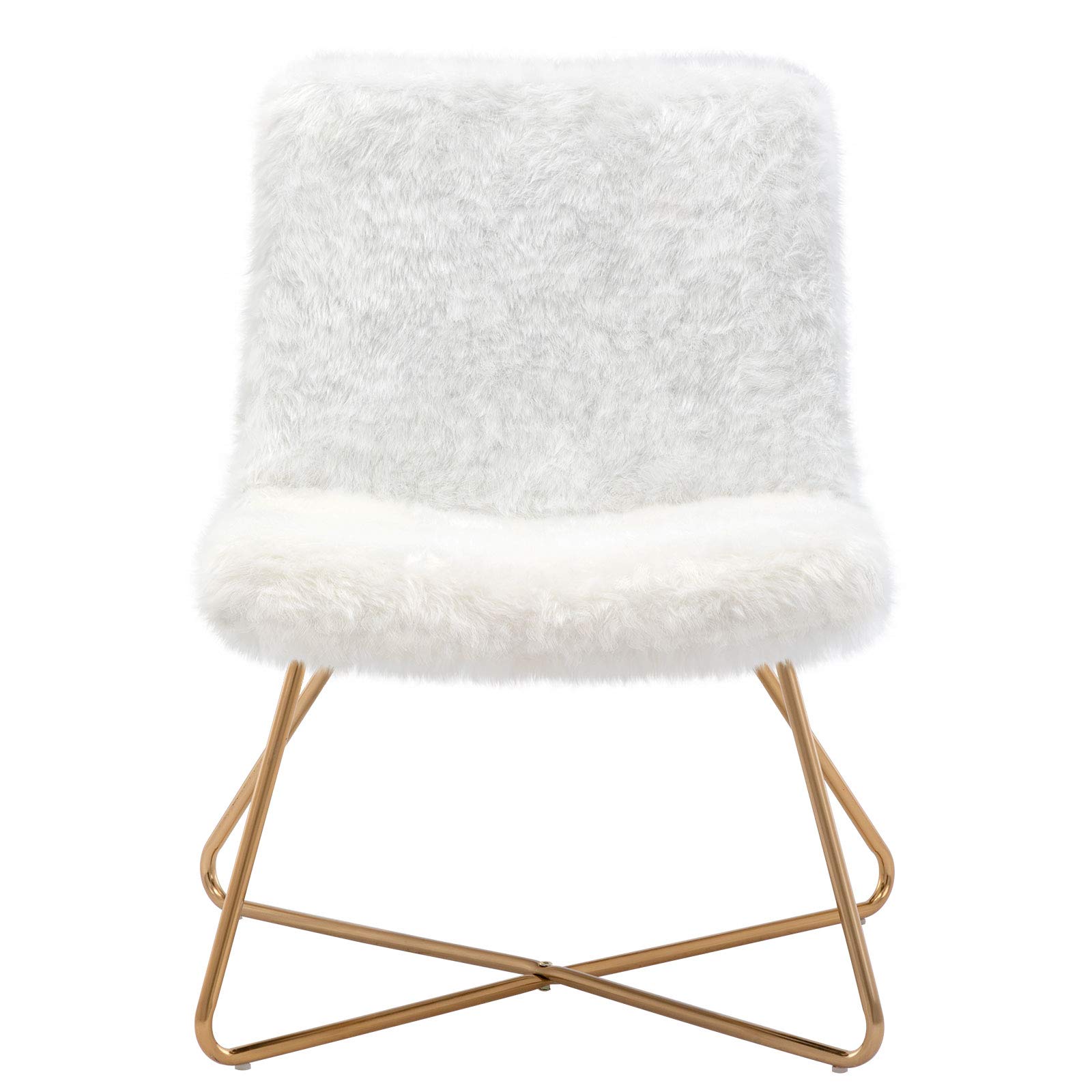 DUHOME White Faux Fur Upholstered Accent Chair - Modern Living Room & Office Desk Chair with Gold Metal Legs - Perfect for Cozy Home Decor, Reading Nook & Workspace