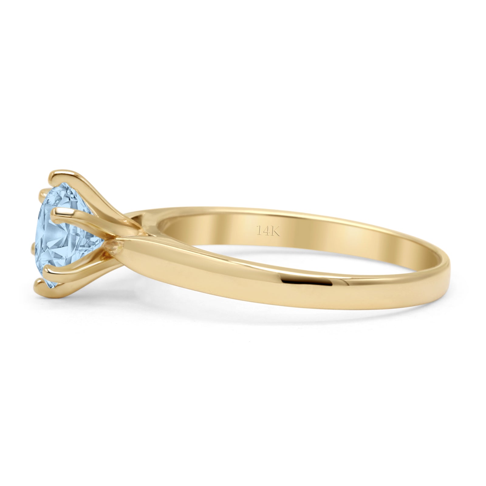 14K Yellow Gold Round Solitaire Natural Aquamarine Ring for Women - March Birthstone Jewelry Gift for Engagement, Wedding & Anniversary