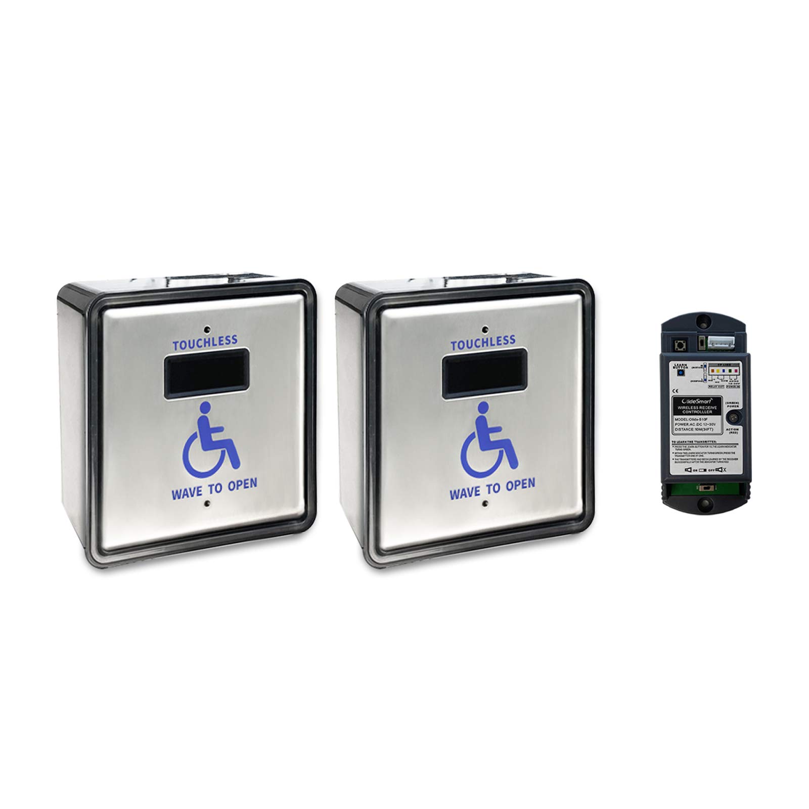 Olideauto Wireless Handicap Wave Sensor Switch - Automatic Door Opener with WiFi Function, 4.5'' Stainless Steel Square Panel (Model Olide-512N) - Ideal for ADA Compliant Restrooms, Hospitals & Public Facilities