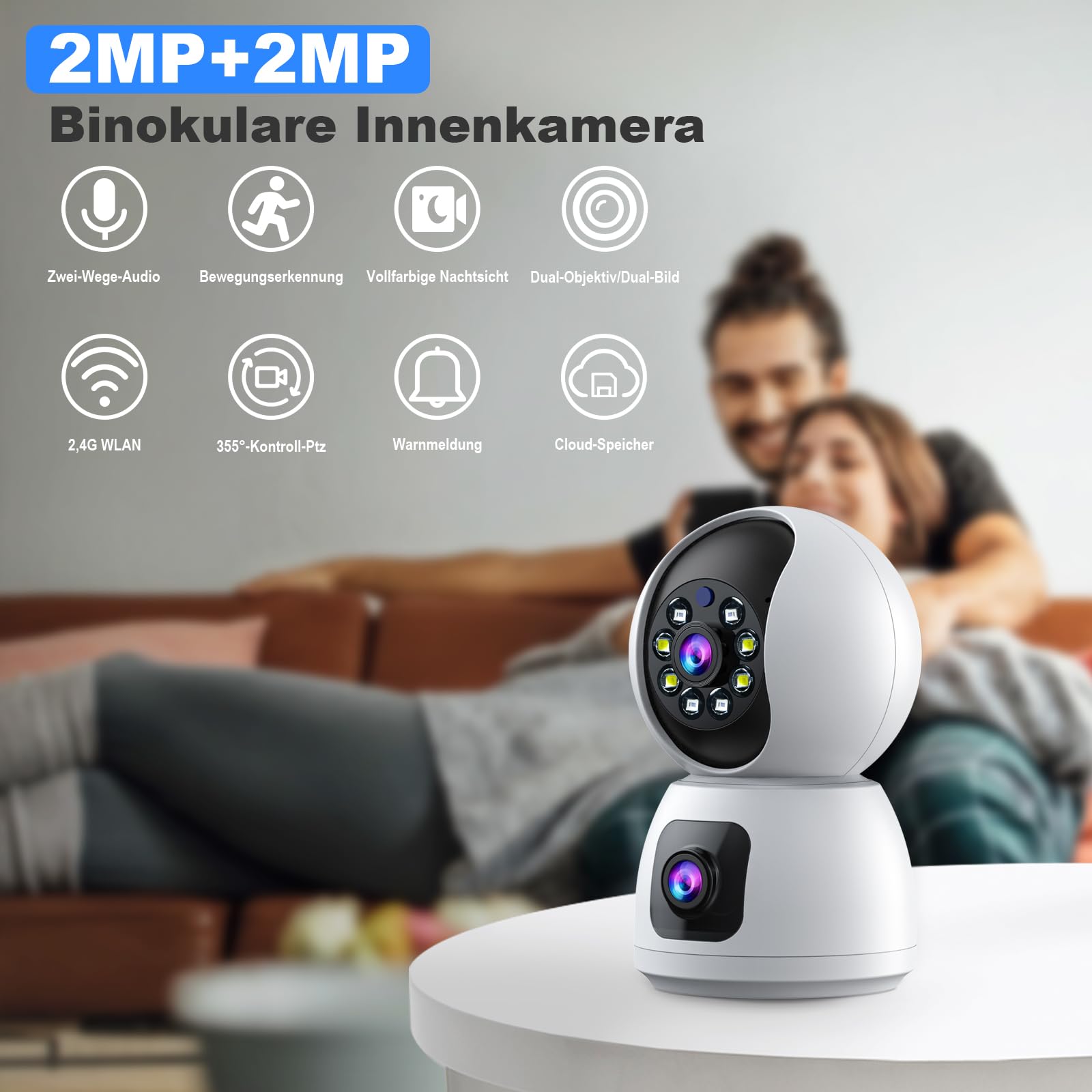 4MP Dual Lens Wireless Security Camera Indoor - 2.4GHz WiFi Home Surveillance System with Motion Tracking, Color Night Vision & Two-Way Audio - Ideal for Home Security, Baby Monitor & Pet Camera