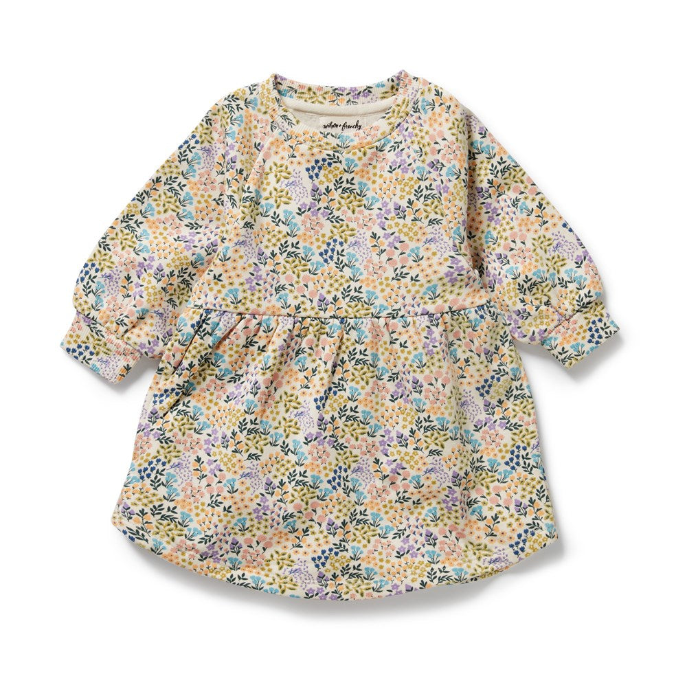 Tiny Bloom Organic Terry Sweat Dress for Women - Soft & Comfortable Cotton Baby Dress for Casual Wear, Loungewear & Maternity Outfits