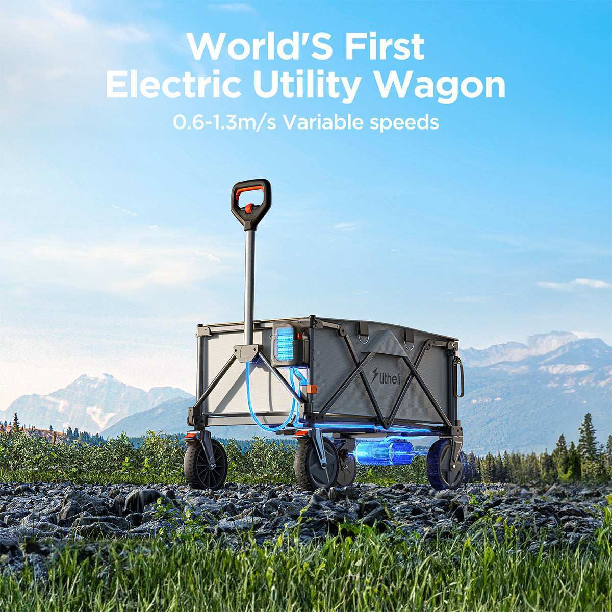 Litheli Electric Foldable Utility Camping Wagon with 2 Batteries - Portable Heavy Duty Cart for Outdoor Camping, Beach, Grocery Shopping & Home Use