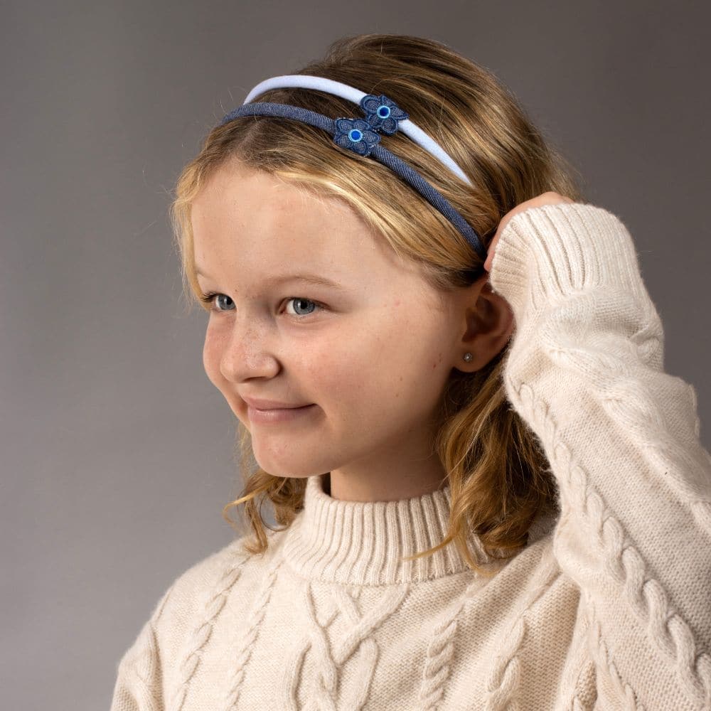 Handmade Denim Flower Headbands for Girls - 5-Pack Set of Adjustable Hair Accessories for Kids, Toddlers & Babies - Perfect for Parties, Photos & Everyday Wear
