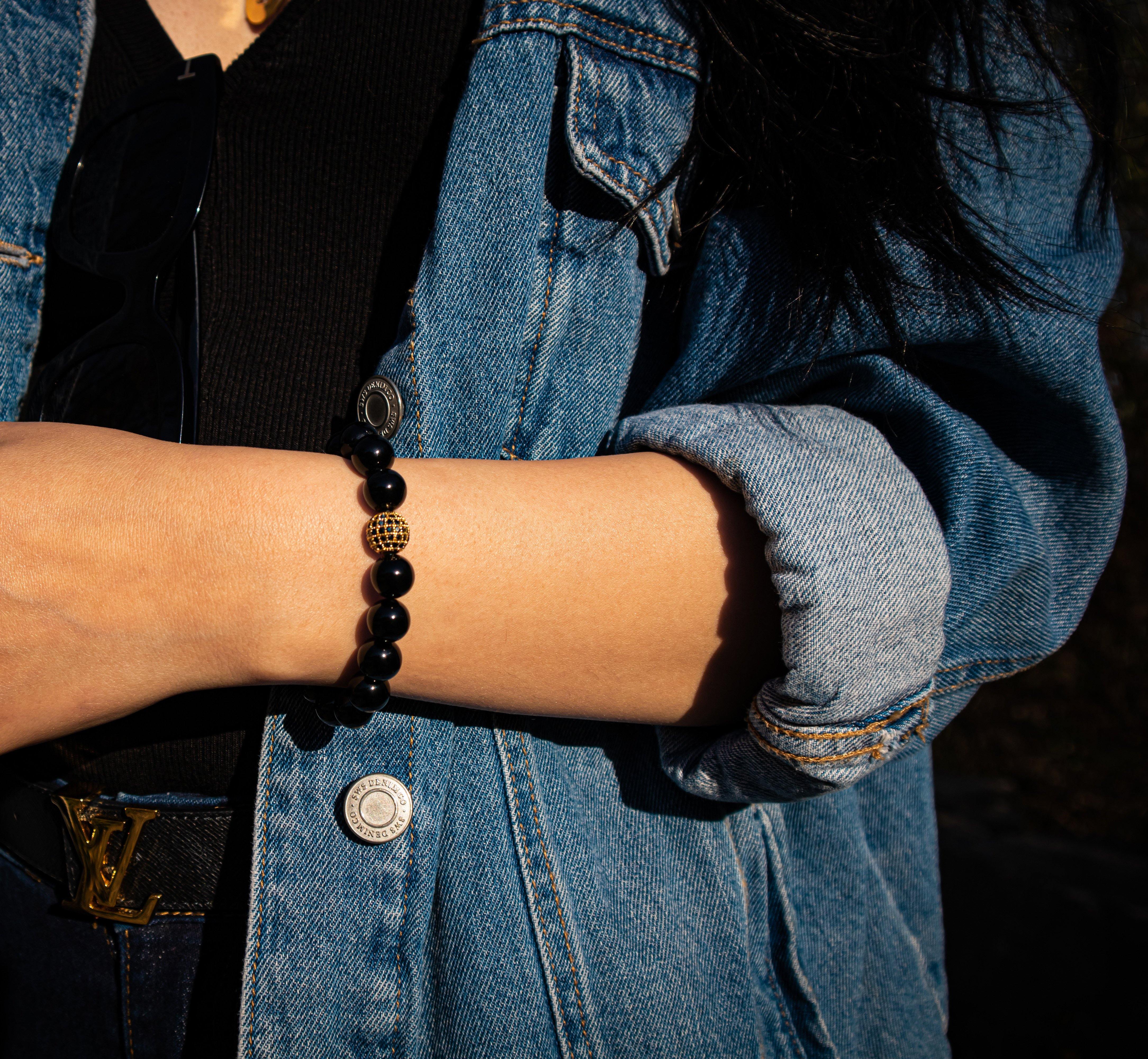ROMALI Natural Black Obsidian Beaded Bracelet for Women - Healing Stone Jewelry for Protection, Stress Relief & Positive Energy | Perfect for Meditation, Yoga & Spiritual Gifts