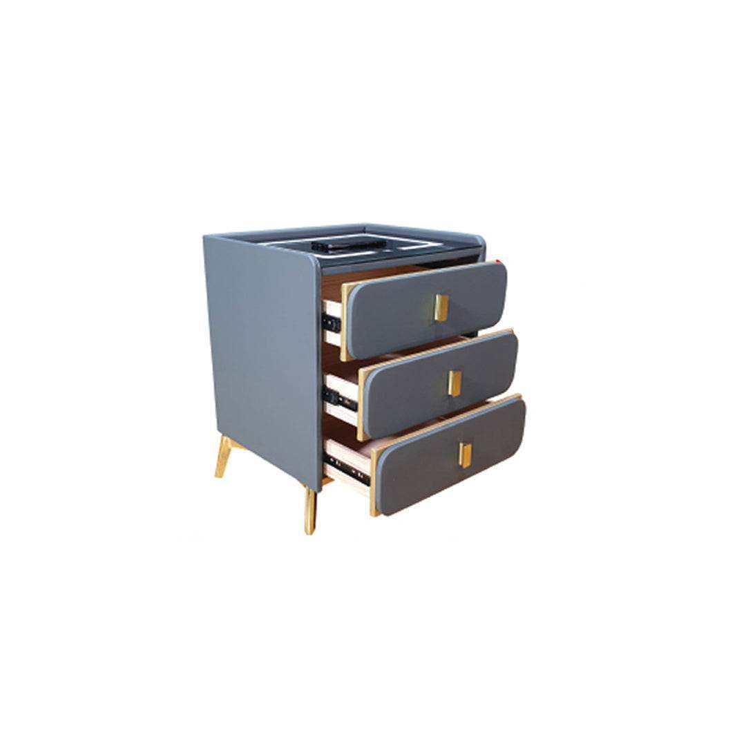 Modern Grey Bedside Table with LED Light - Nightstand with USB Charging Port & Storage Shelf for Bedroom, Living Room, or Office
