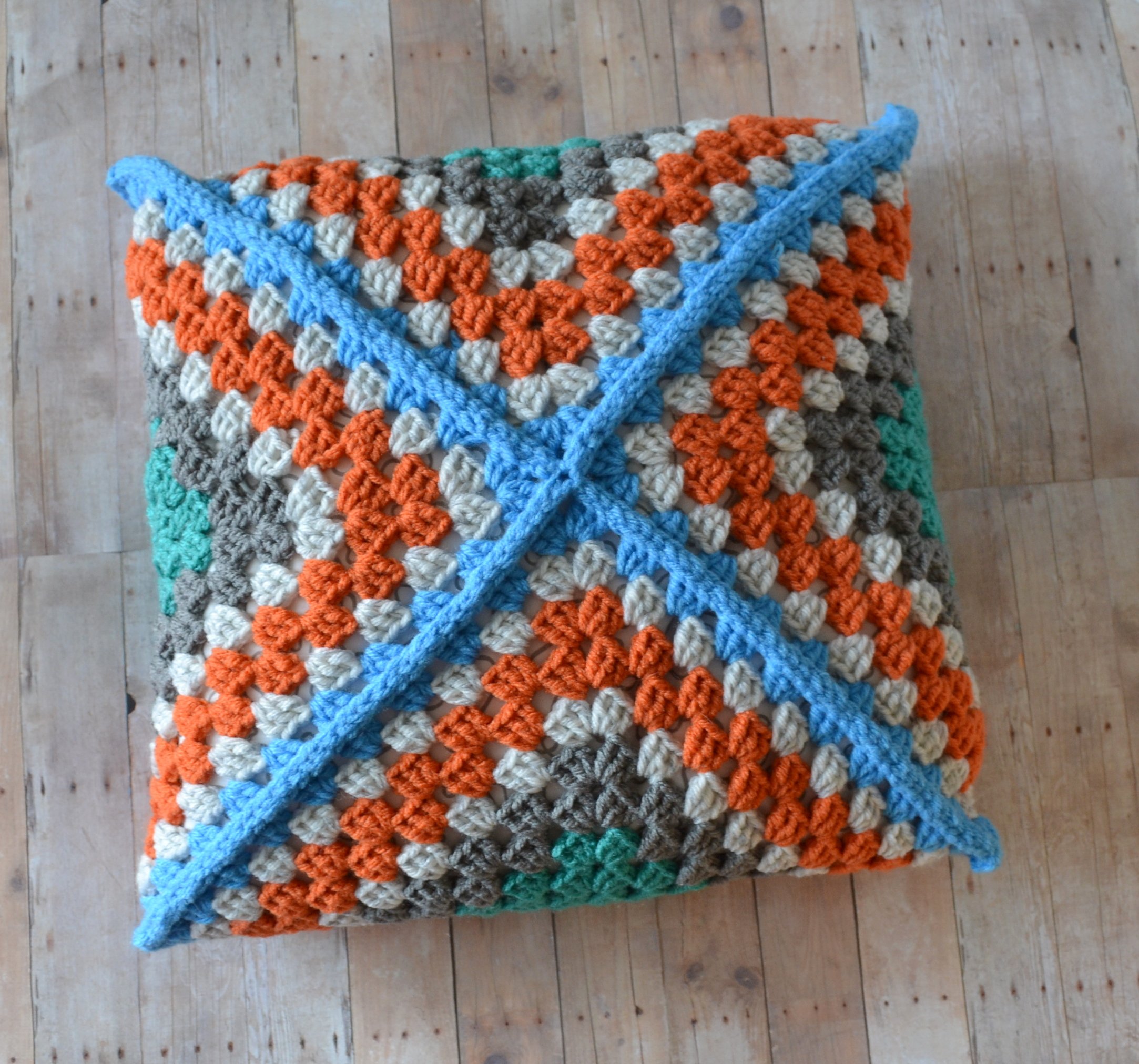 Granny Square Throw Pillow - Modern Crochet Cushion Cover 14