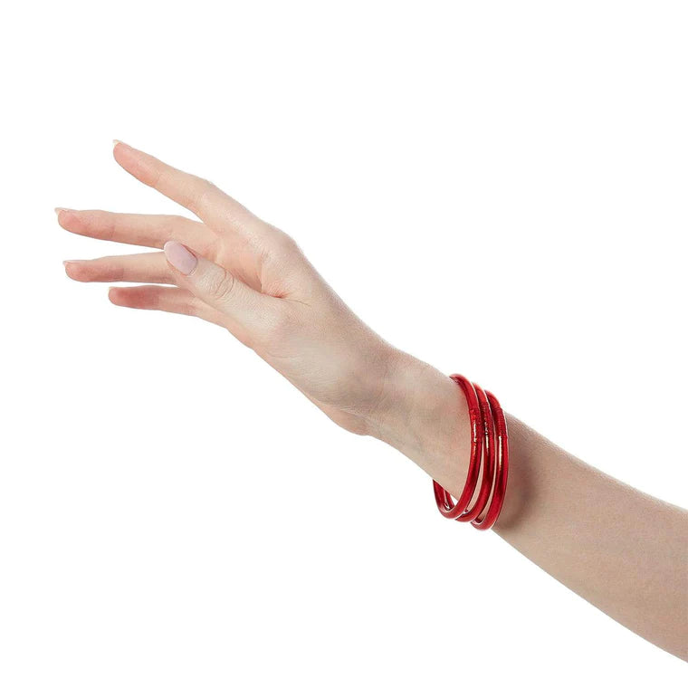 BuDhaGirl All Weather Bangles Set of 3 - Waterproof Stainless Steel Bracelets in Crimson Red for Yoga, Travel & Everyday Wear