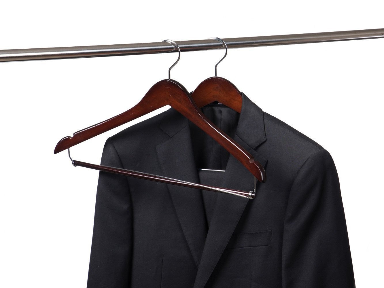 Premium Contoured Wooden Coat Hanger with Locking Bar - Space-Saving Closet Organizer for Jackets, Suits & Dresses - Ideal for Home, Office & Boutique Storage