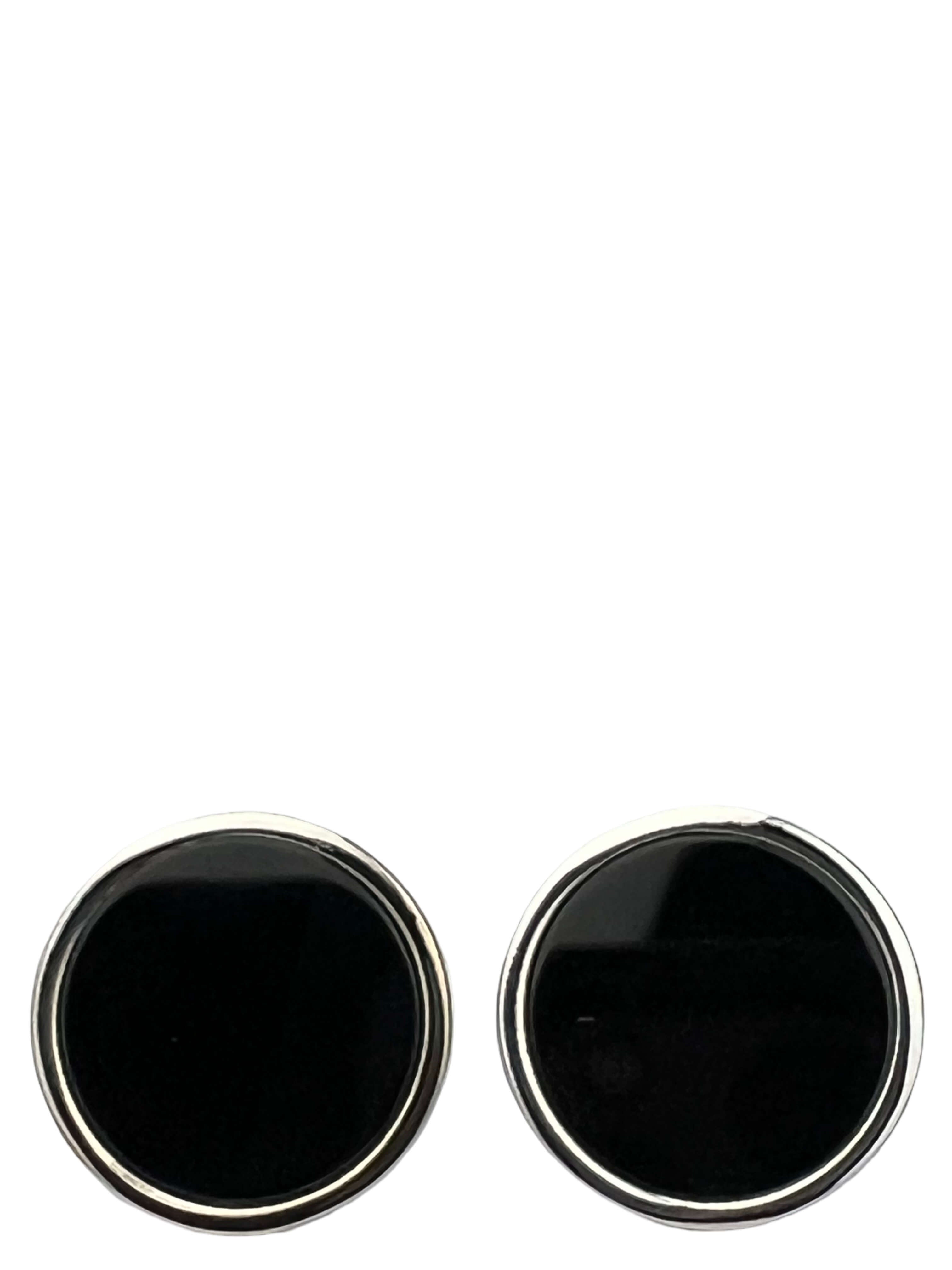 DÉCLIC Onyx Round Silver Cufflinks for Men - Elegant Dress Shirt Accessories for Weddings, Business & Formal Events