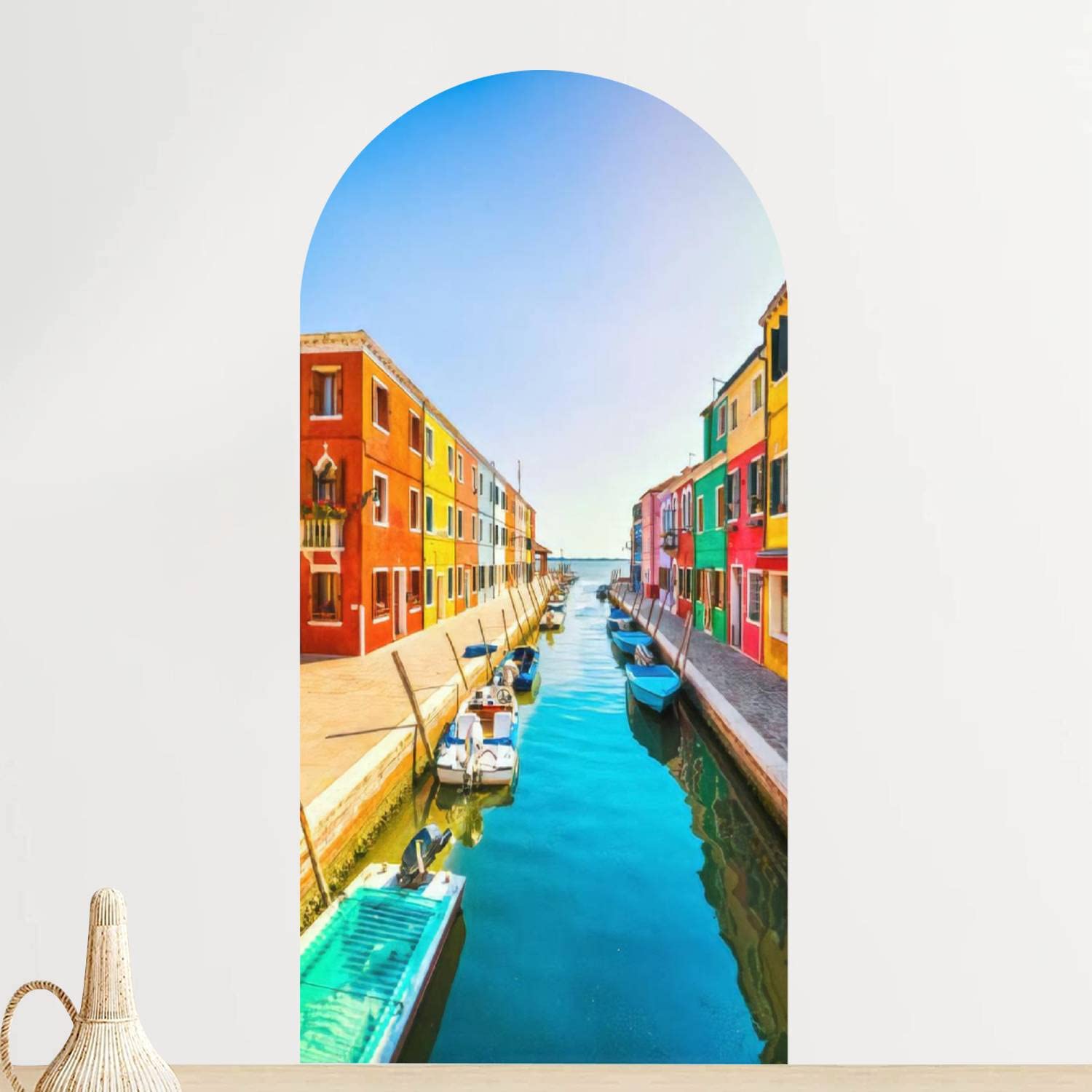 Venice Italy Peel and Stick Wall Decal - Colorful Burano Island Canal Houses & Boats Mural, Self-Adhesive Removable Wallpaper for Living Room, Bedroom, Nursery Decor | Perfect for Home, Office & Kids Room Wall Art