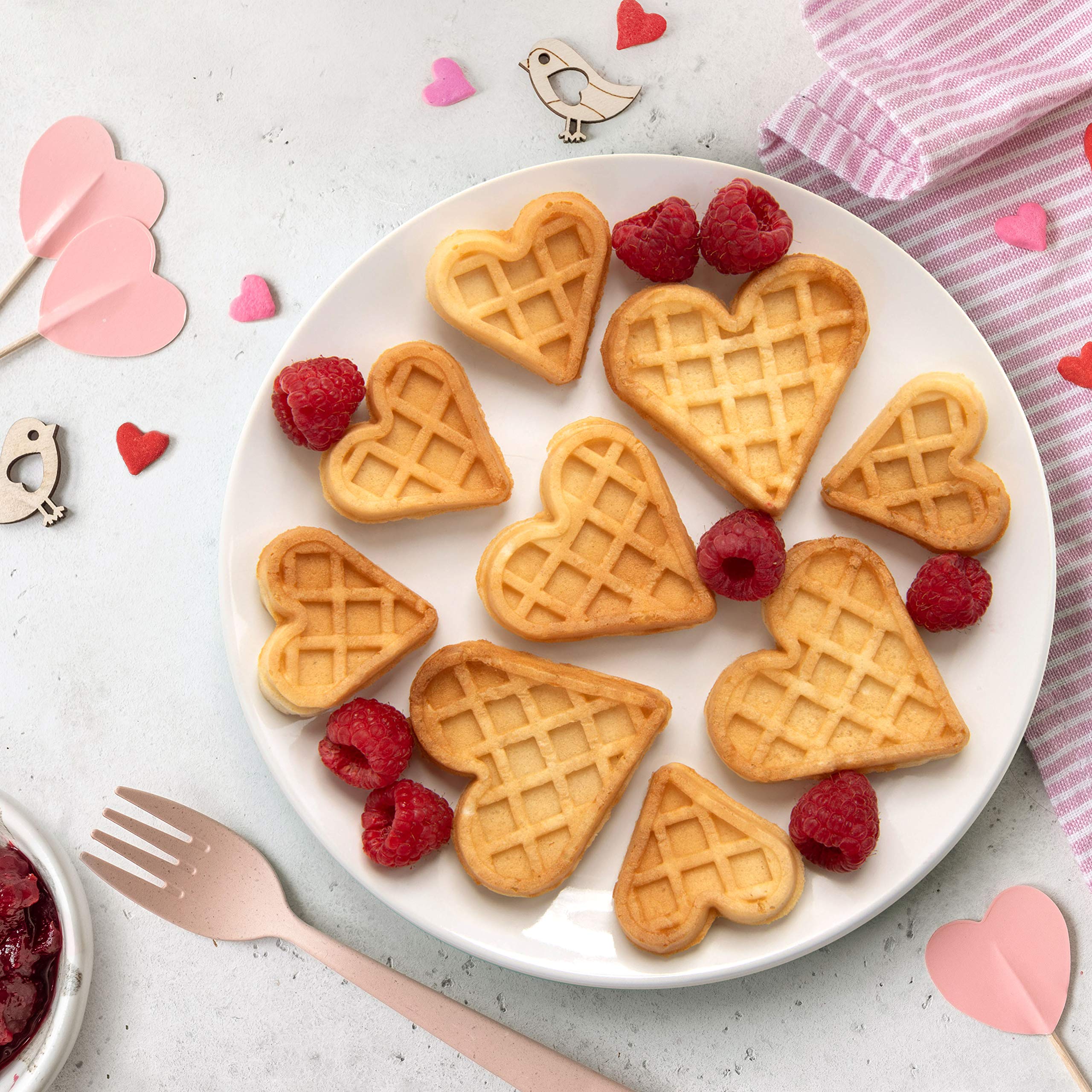 Mini Hearts Waffle Maker - Electric Nonstick Waffle Iron for 9 Heart-Shaped Waffles or Pancakes - Perfect Breakfast Treat for Kids & Adults - Includes Recipe Book - Great for Valentine's Day, Family Brunch, and Romantic Breakfast in Bed