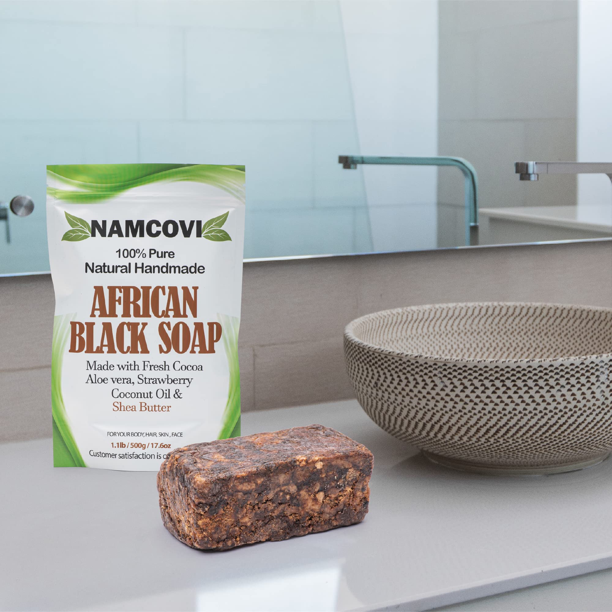 Raw African Black Soap Bar - 100% Pure Natural Authentic Black Soap (1.1 lbs) for Acne, Eczema & Skin Detox - Perfect for Sensitive Skin & Daily Cleansing Routine