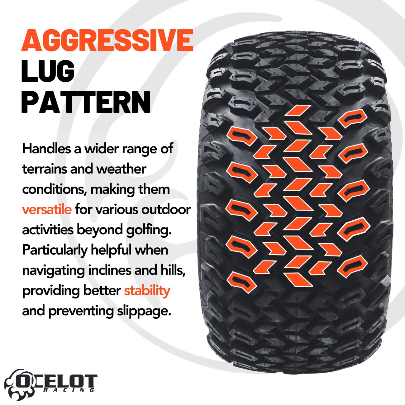 Ocelot P334 22x11-10 All Terrain Golf Cart Tires - 4-Ply Rated Utility & Mud Tires with 15.5mm Tread Depth for Off-Road & Golf Course Use - Perfect for Golf Carts, ATVs & Utility Vehicles