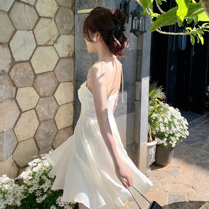 2023 New Summer Beige Bow Spaghetti Strap Dress for Women - Casual Beachwear, Party Outfit & Date Night Dress