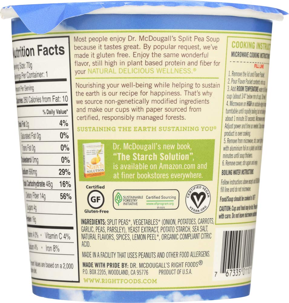 Dr. McDougall's Split Pea & Barley Big Soup Cup - 24 Pack (2.5 Oz Each) | Instant Vegan Soup for Camping, Office Lunch & Quick Healthy Meals