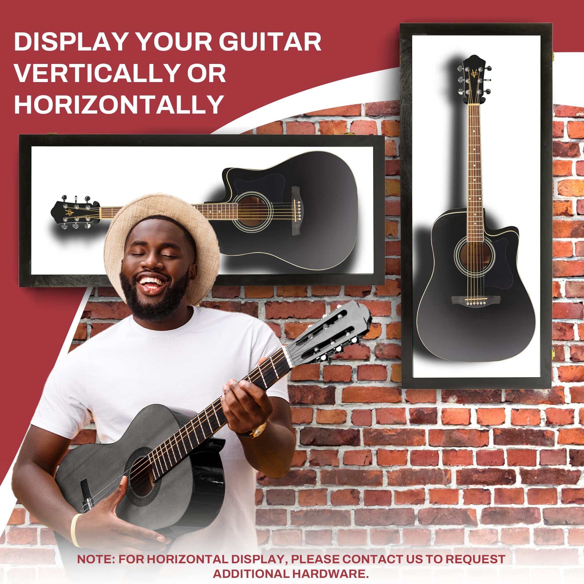 Premium Acoustic Guitar Display Case - Clear Acrylic Wall Mount Guitar Case with Hardwood Frame (Black with White Felt) - Perfect for Home, Studio & Music Store Decor