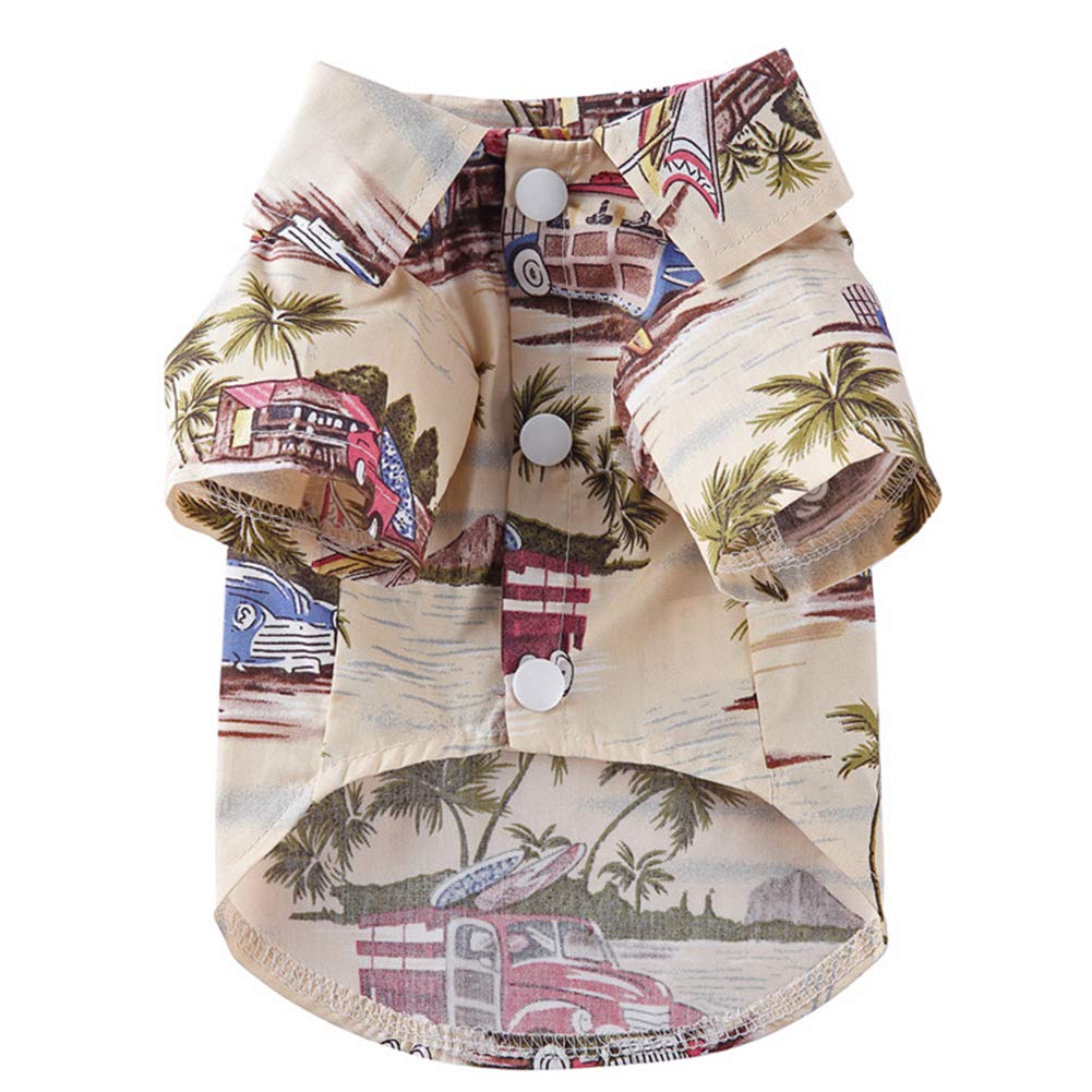 Trendy Summer Pet Hawaiian Beach Plaid Print Shirt for Dogs - Beige Daisy Floral Design | Perfect for Beach Outings, Vacation Photos & Outdoor Adventures