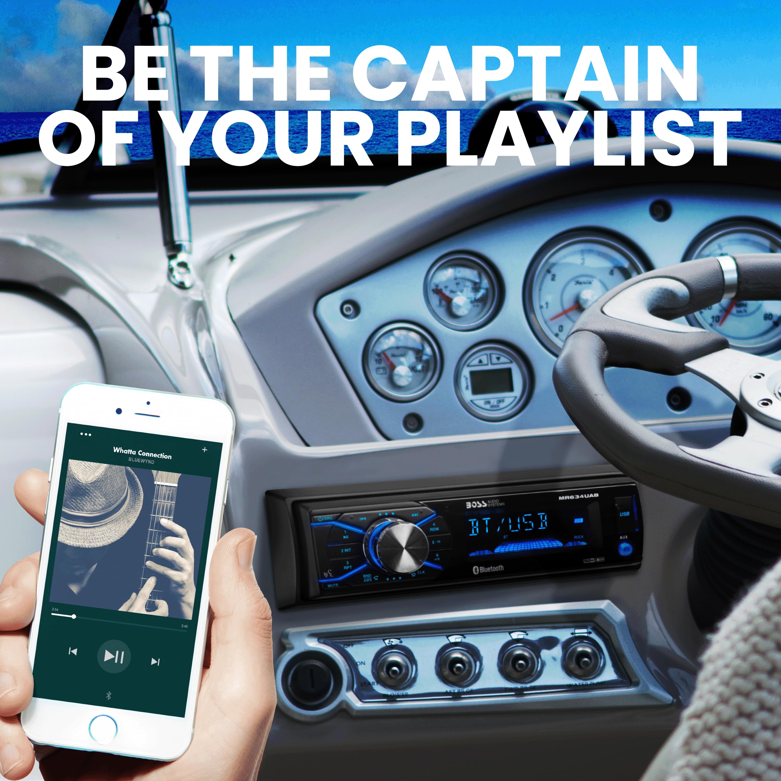 BOSS Audio Systems MCBK634B.64 Marine Boat Bluetooth Stereo System with 6.5 Inch Waterproof Speakers - AM/FM Radio Receiver, No CD/DVD Player, Dipole Antenna - Perfect for Boating, Fishing & Outdoor Water Activities