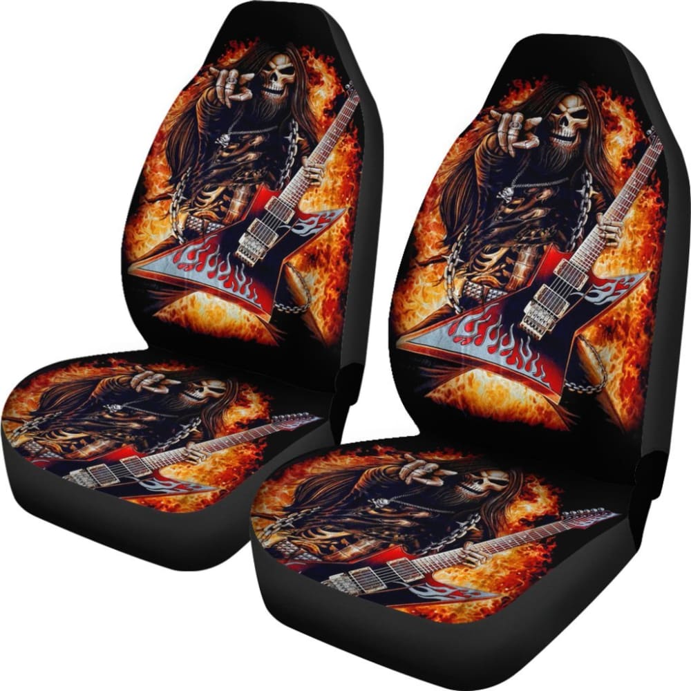 2 Pcs Gothic Skull Guitar Car Seat Covers - Universal Fit for Cars, Trucks & SUVs - Unique Skull Design for Rock Music Lovers - Perfect for Concerts, Road Trips & Gothic Decor