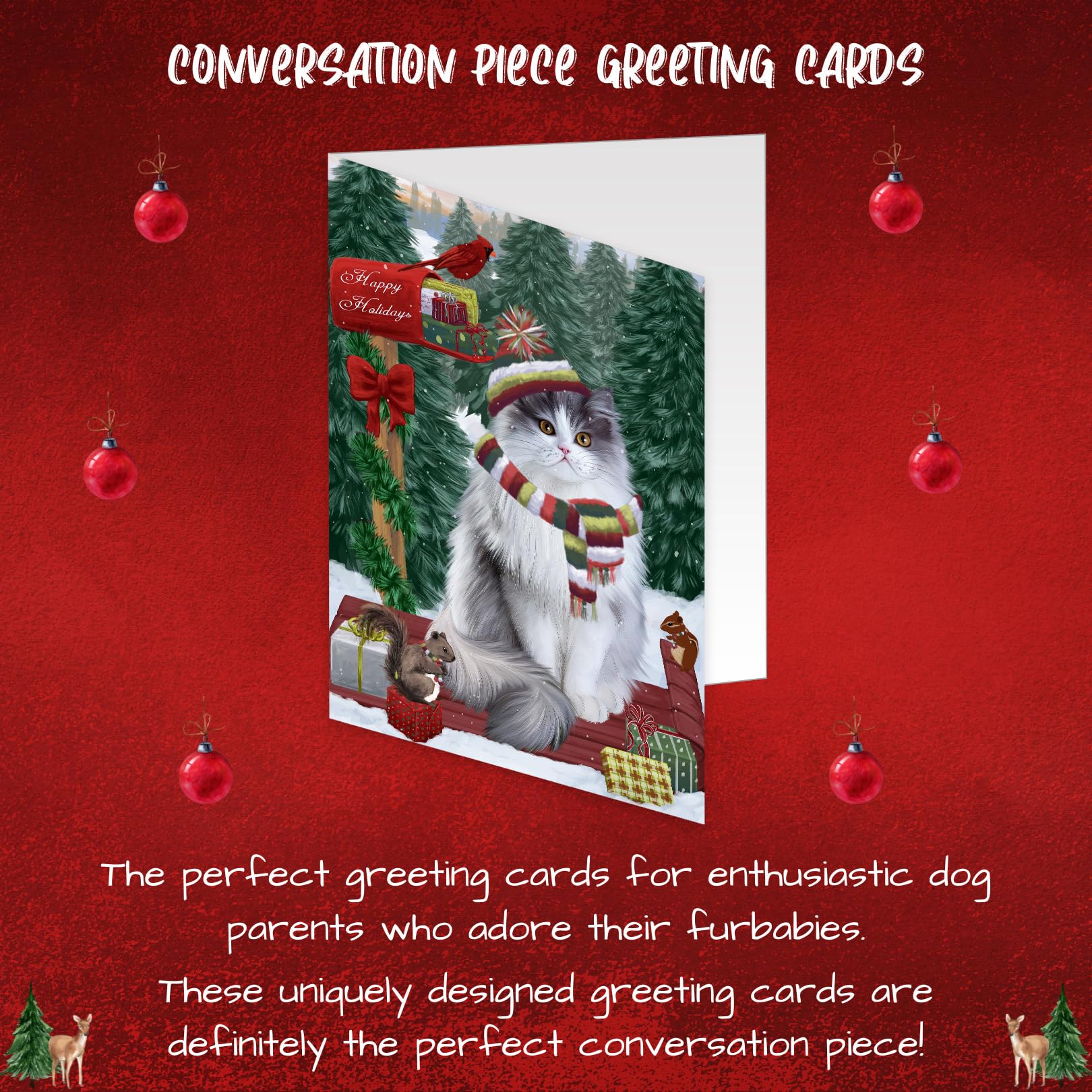 Merry Christmas Woodland Sled Persian Cat Greeting Cards - 10 Adorable Pet Christmas Cards with Envelopes - Festive Holiday Invitations for Cat Lovers - Perfect for Pet Owners, Christmas Parties & Holiday Mailings