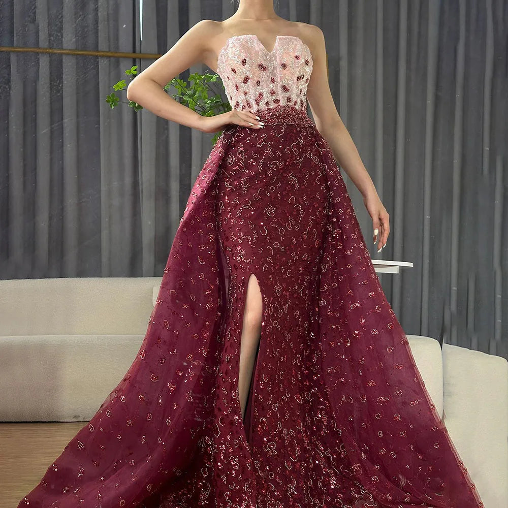 Serene Hill Blue Mermaid Evening Dress with High Split & Beaded Sweetheart Neckline - Formal Women's Party Gown LA71796 for Prom, Wedding & Special Occasions