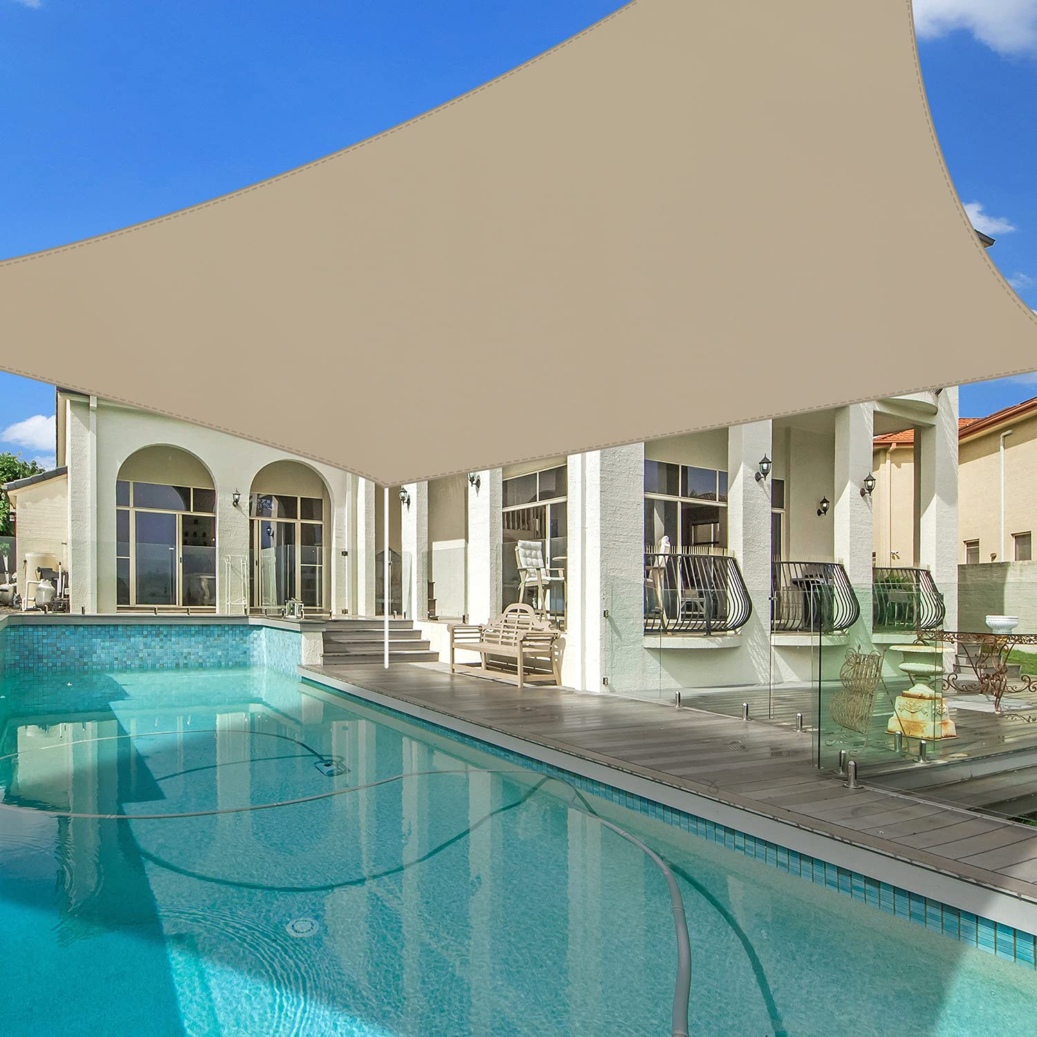 16'x23' Beige Rectangle Shade Sail - UV Block Waterproof Sun Canopy for Backyard, Patio, Garden & Pool - Custom Outdoor Sun Protection for Relaxation & Entertainment